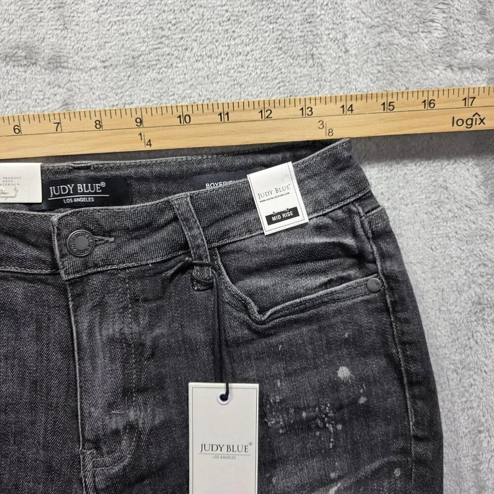 Judy Blue Jeans Womens 7 28 Black Distressed Boyfriend Fit Mid Rise JB8867 NWT